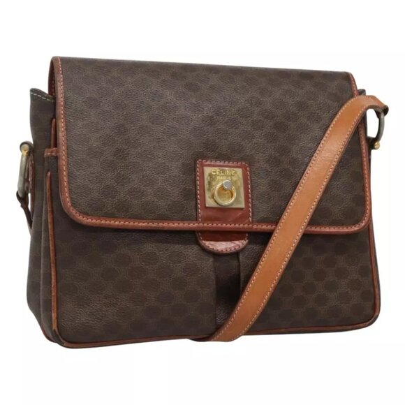 CELINE Macadam Canvas Shoulder Bag PVC Leather Brown Auth 106327 - Picture 1 of 16